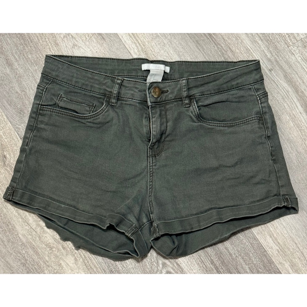 H&M Women's‎ Olive Green Denim Cuffed Shorts Size 4